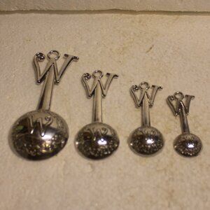 Set of 4 Silver Tone Measuring Spoons Initial W Engraved